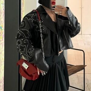 sandro paris black leather studded jacket